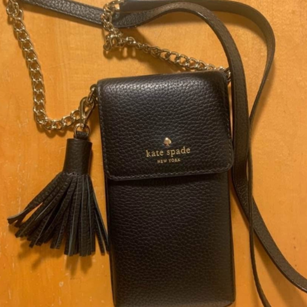 Kate Spade Black Phone Crossbody with Gold Chain